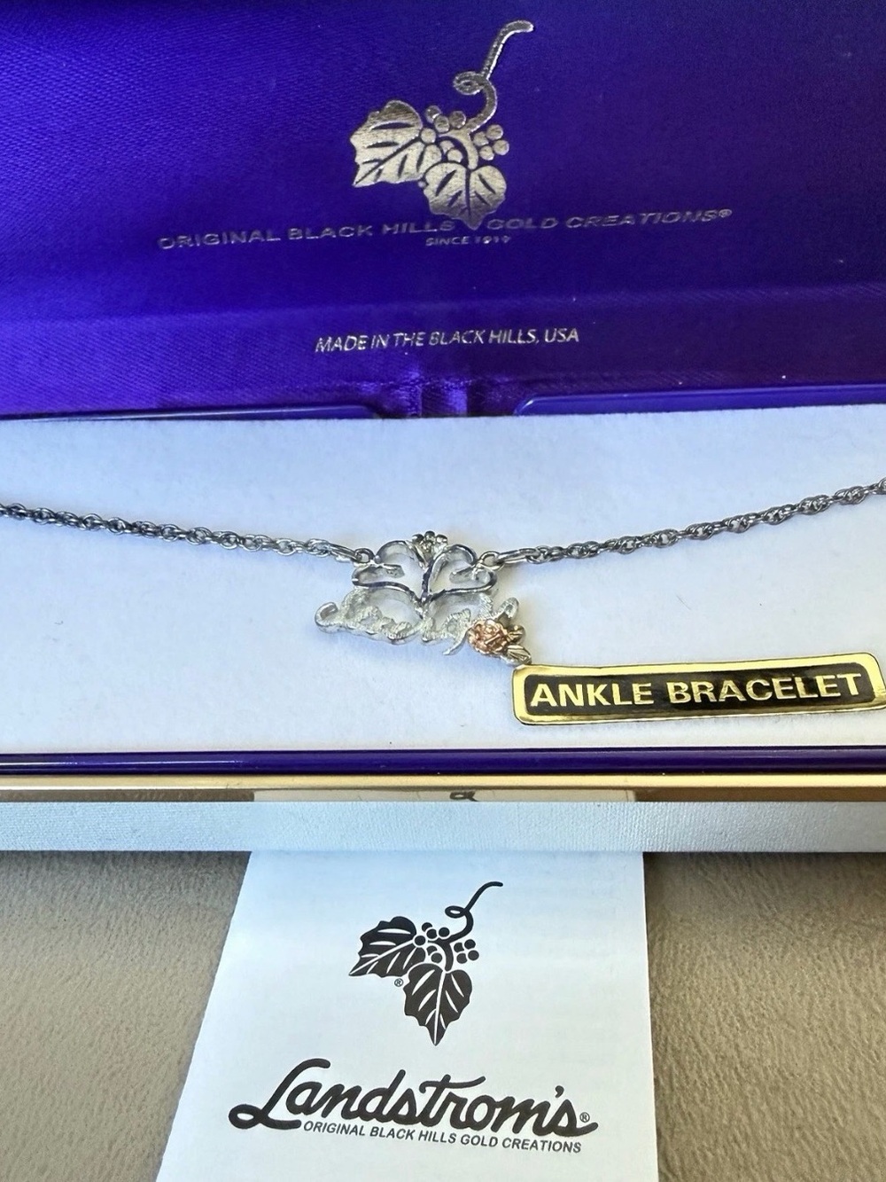 Landstrom’s Sterling Silver Sturgis Rally Heart Ankle Bracelet Black Hills Gold